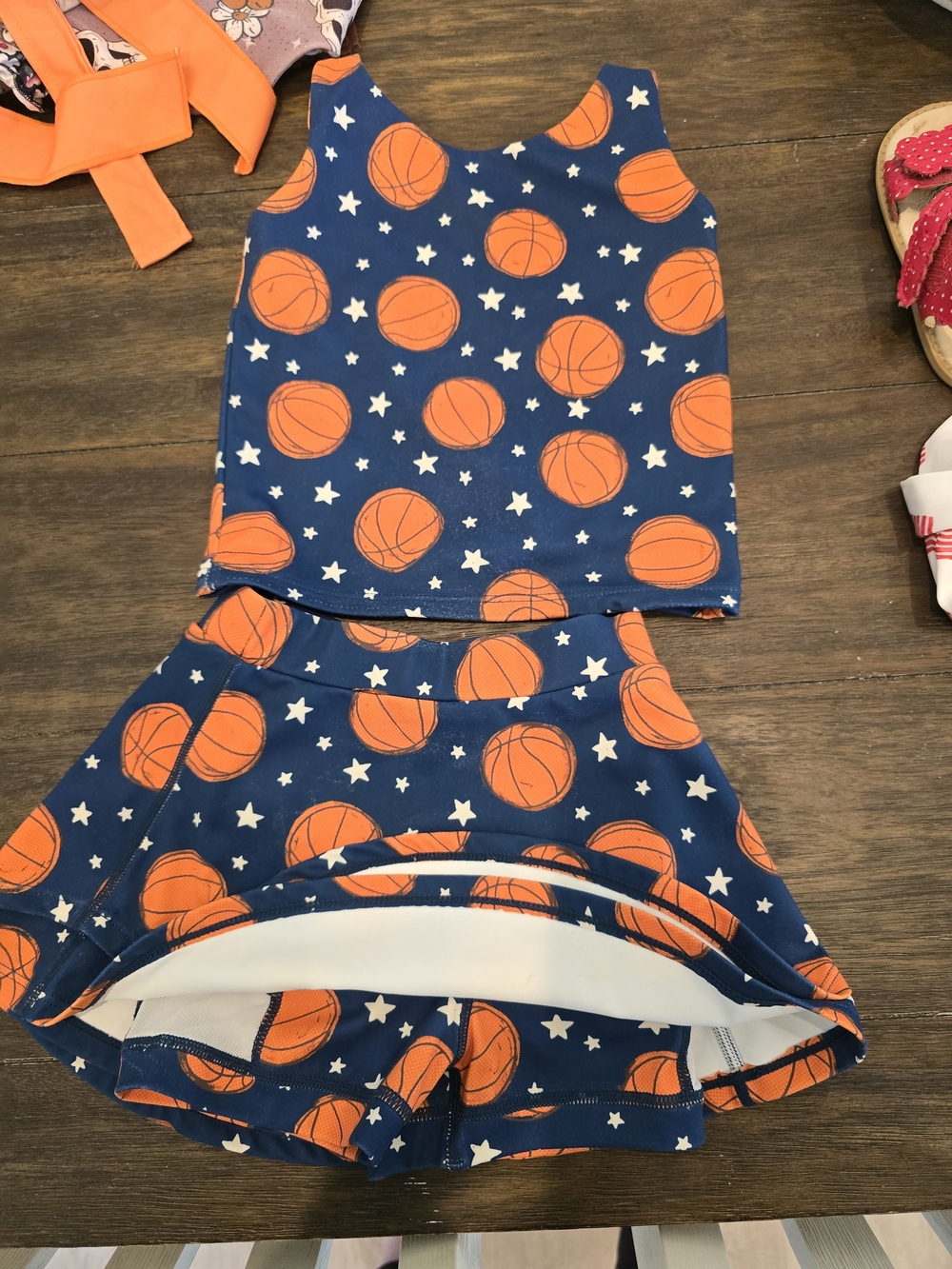 SweetHoney Navy Blue & Orange Basketball Tank Top and Skort